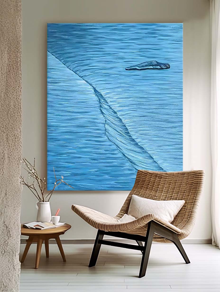 Serene Blue Abstract Oil Painting for Modern Minimalist Home Decor