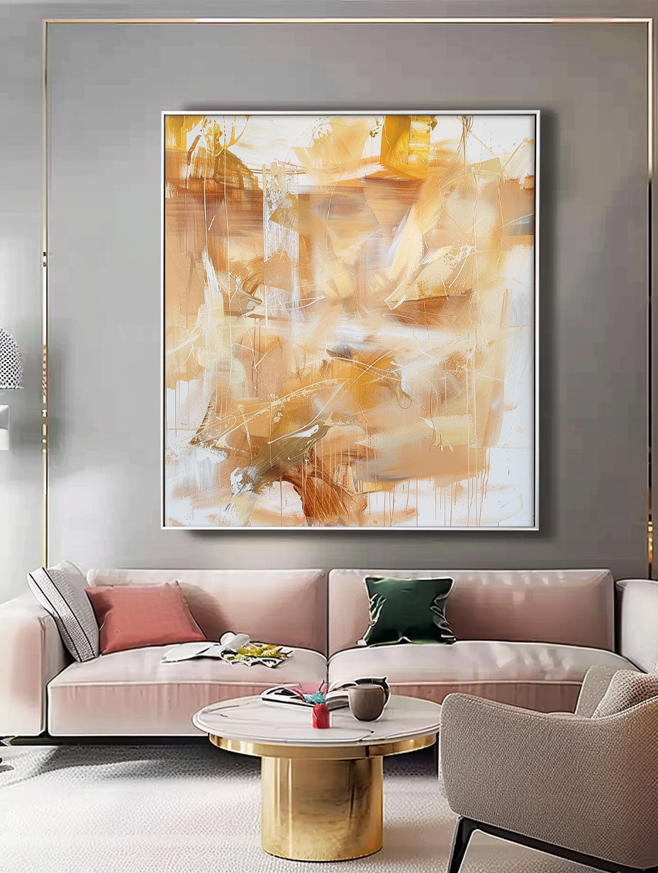 Contemporary Abstract Oil Painting in Earthy Tones for Modern Home Decor