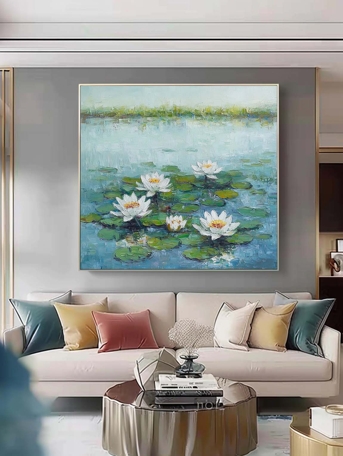 Serene Water Lilies Oil Painting for Tranquil Home Decor