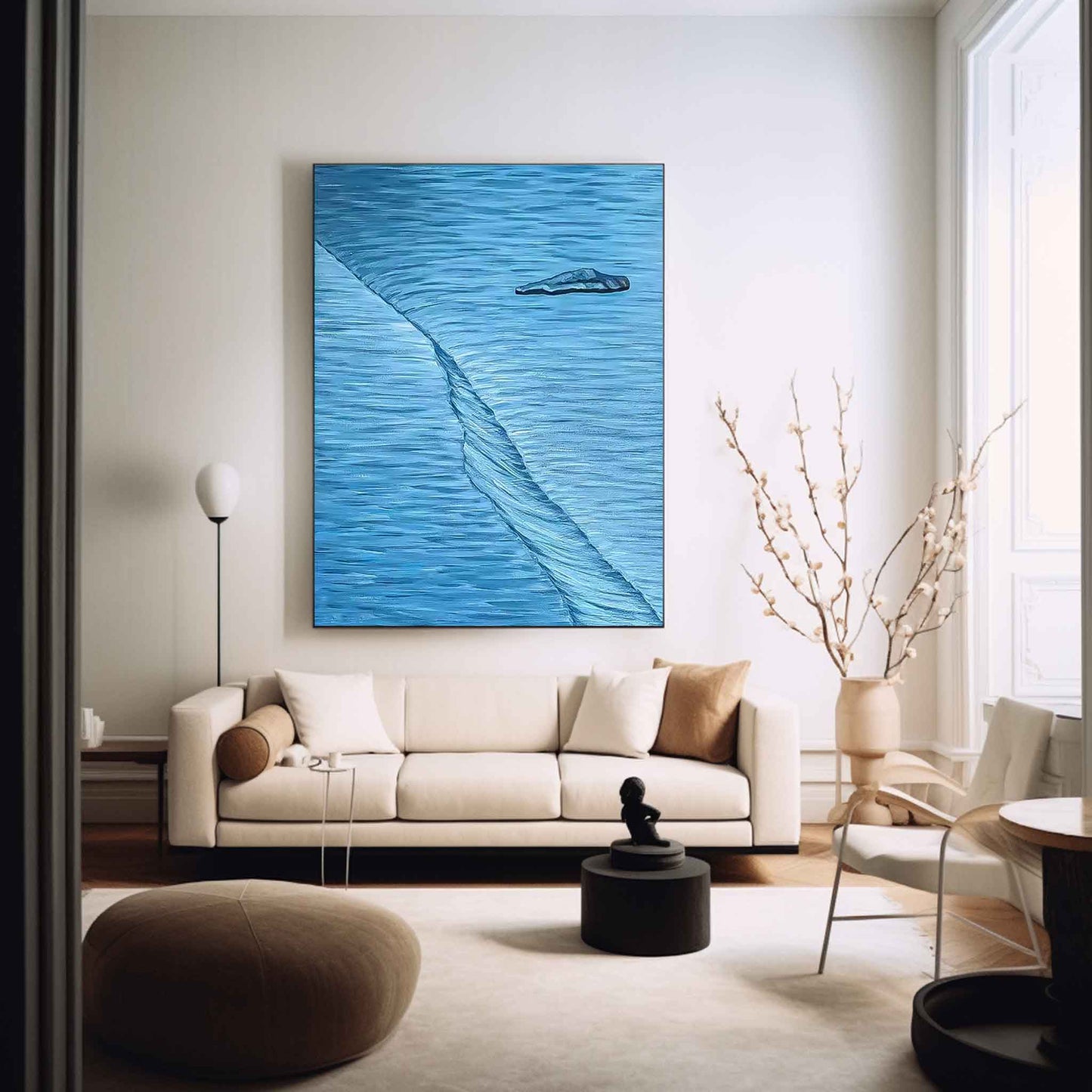 Serene Blue Abstract Oil Painting for Modern Minimalist Home Decor