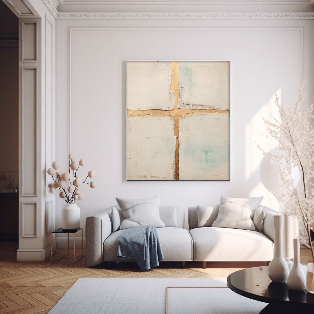Elegant Minimalist Gold-Accented Canvas Oil Painting for Modern Decor