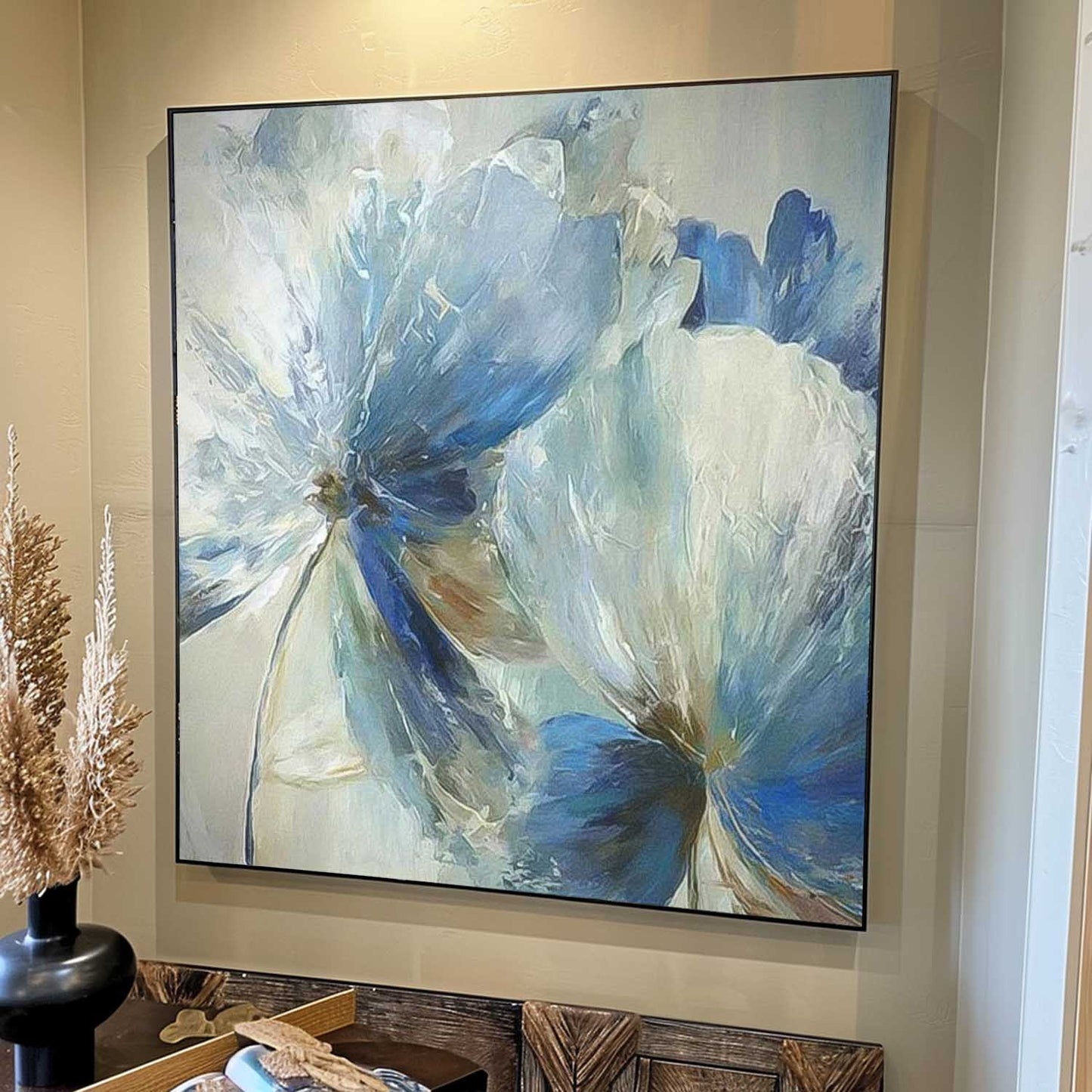 Elegant Blue Floral Oil Painting for Home Decor and Art Collectors