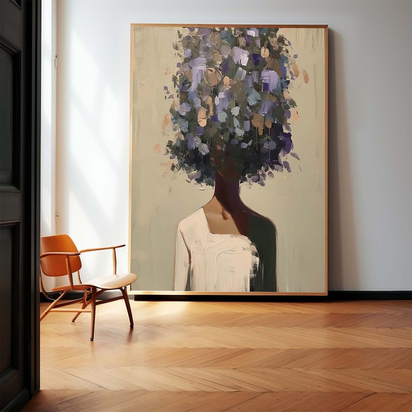 Abstract Floral Portrait Oil Painting for Modern Home Decor