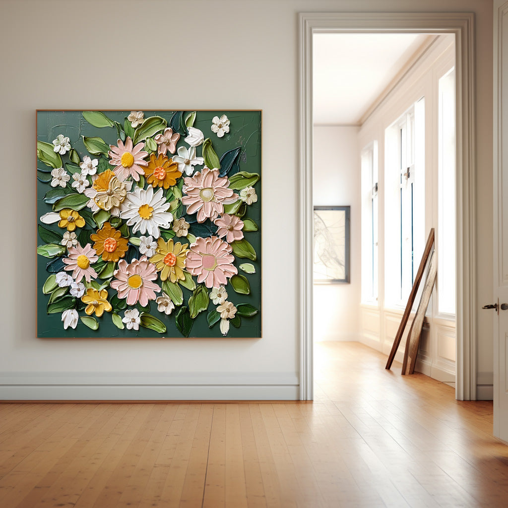 Vibrant Floral Oil Painting on Canvas – Colorful Flower Garden Art