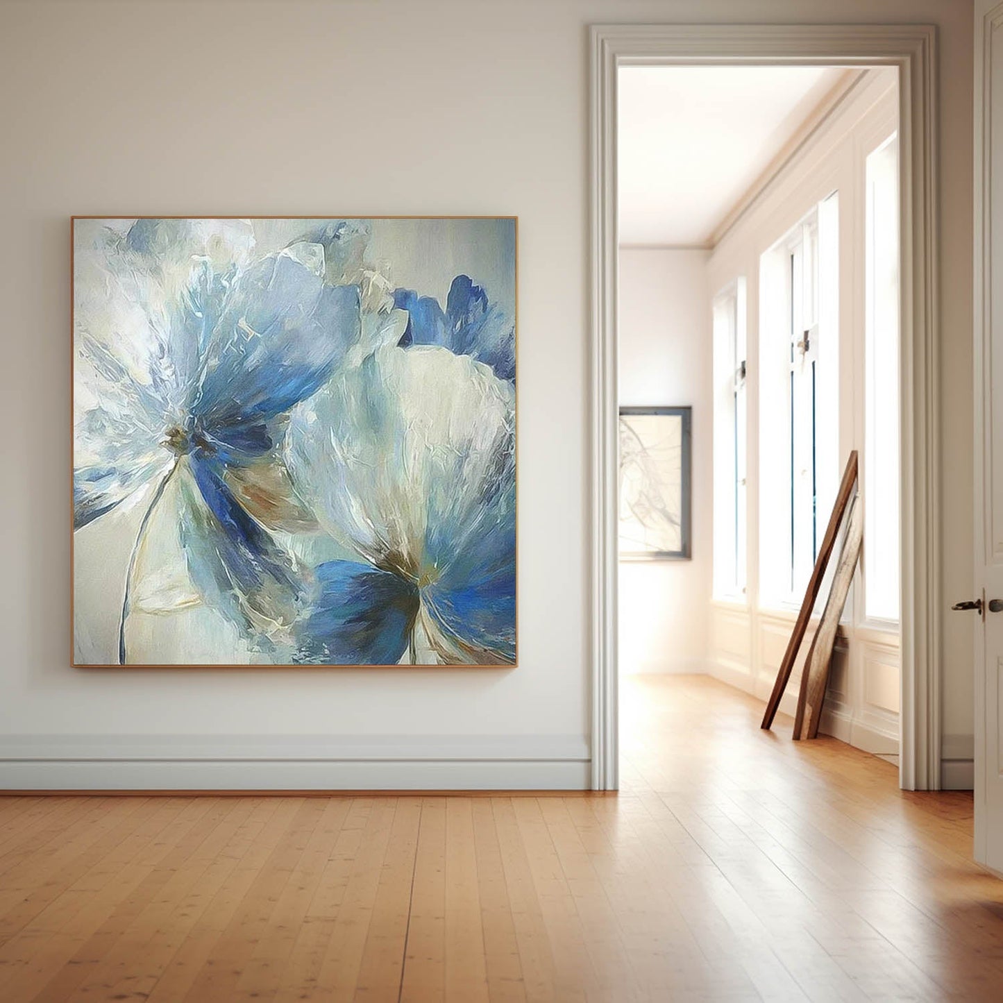 Elegant Blue Floral Oil Painting for Home Decor and Art Collectors