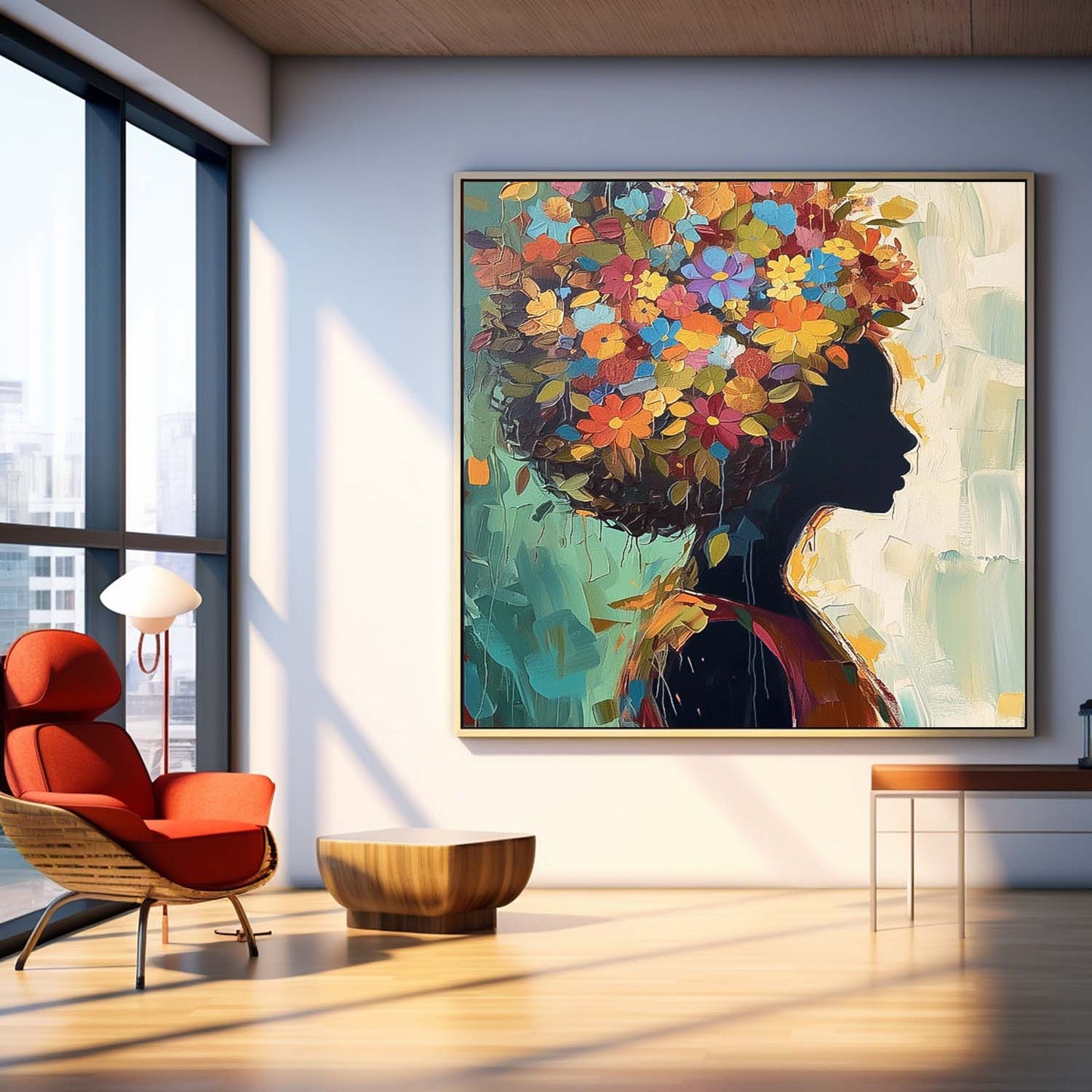 Colorful Floral Silhouette Oil Painting | Vibrant Canvas Wall Art for Home Decor