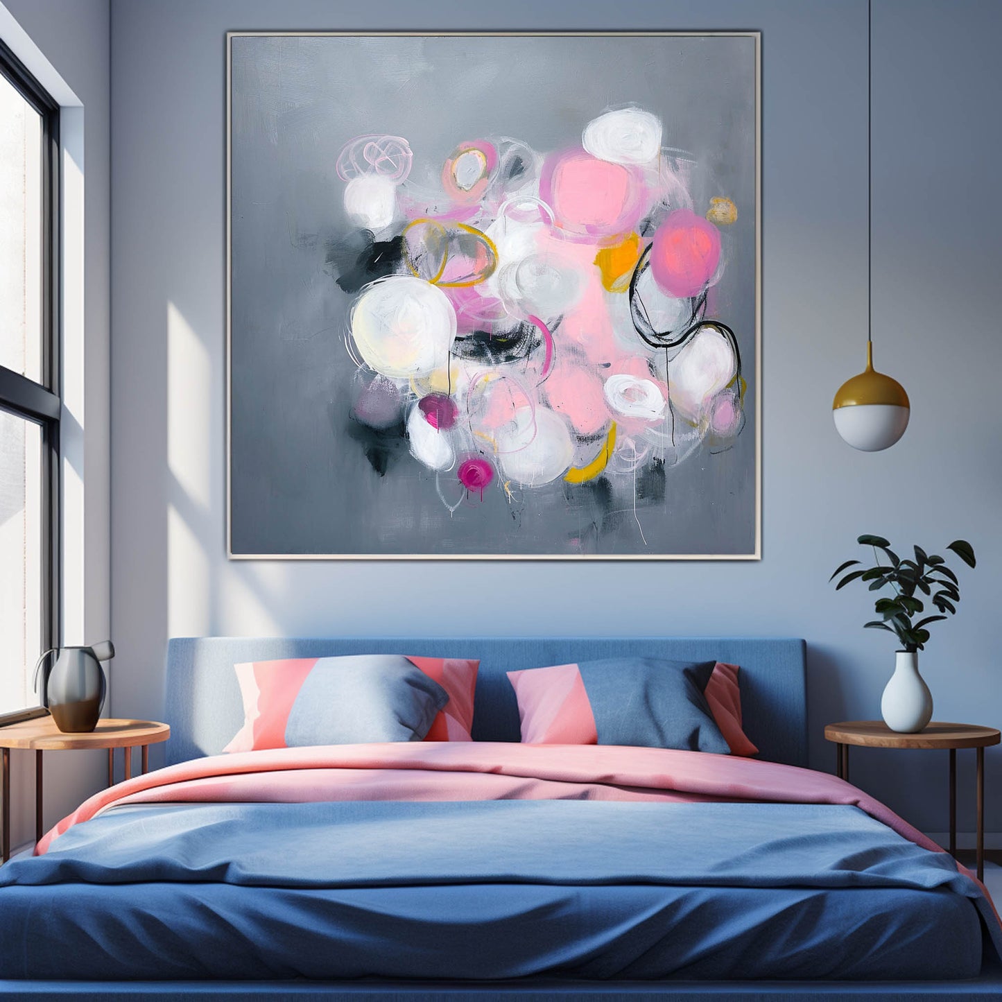 Colorful Abstract Oil Painting with Pop Art Elements for Modern Décor