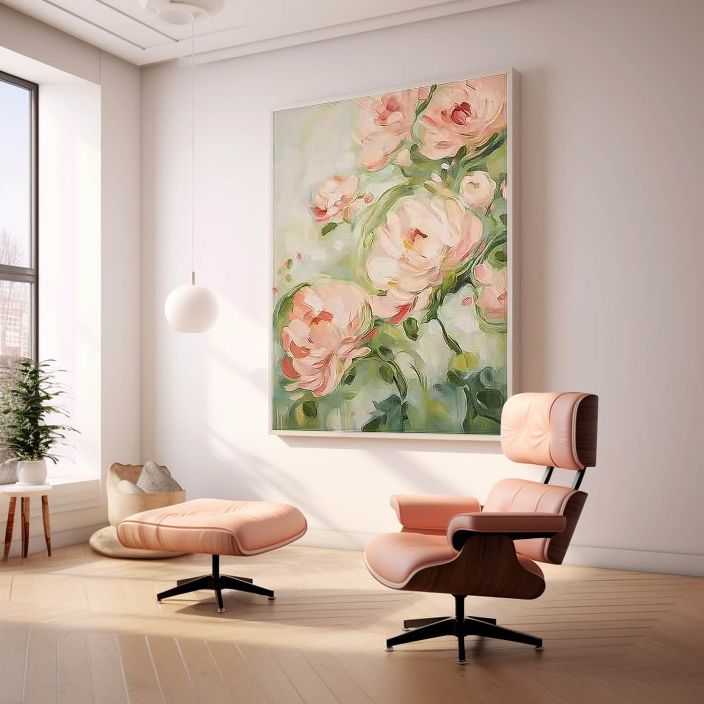 Elegant Pink Peony Oil Painting for Floral Wall Art Decor