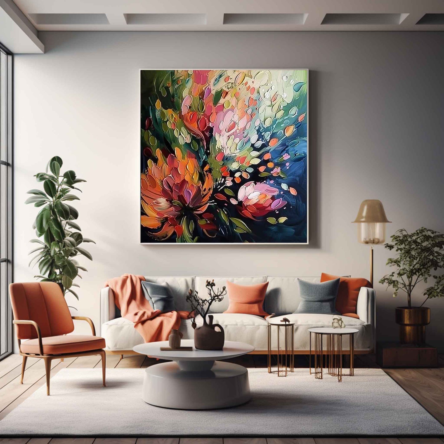 Vibrant Floral Abstract Oil Painting for Elegant Home Decor