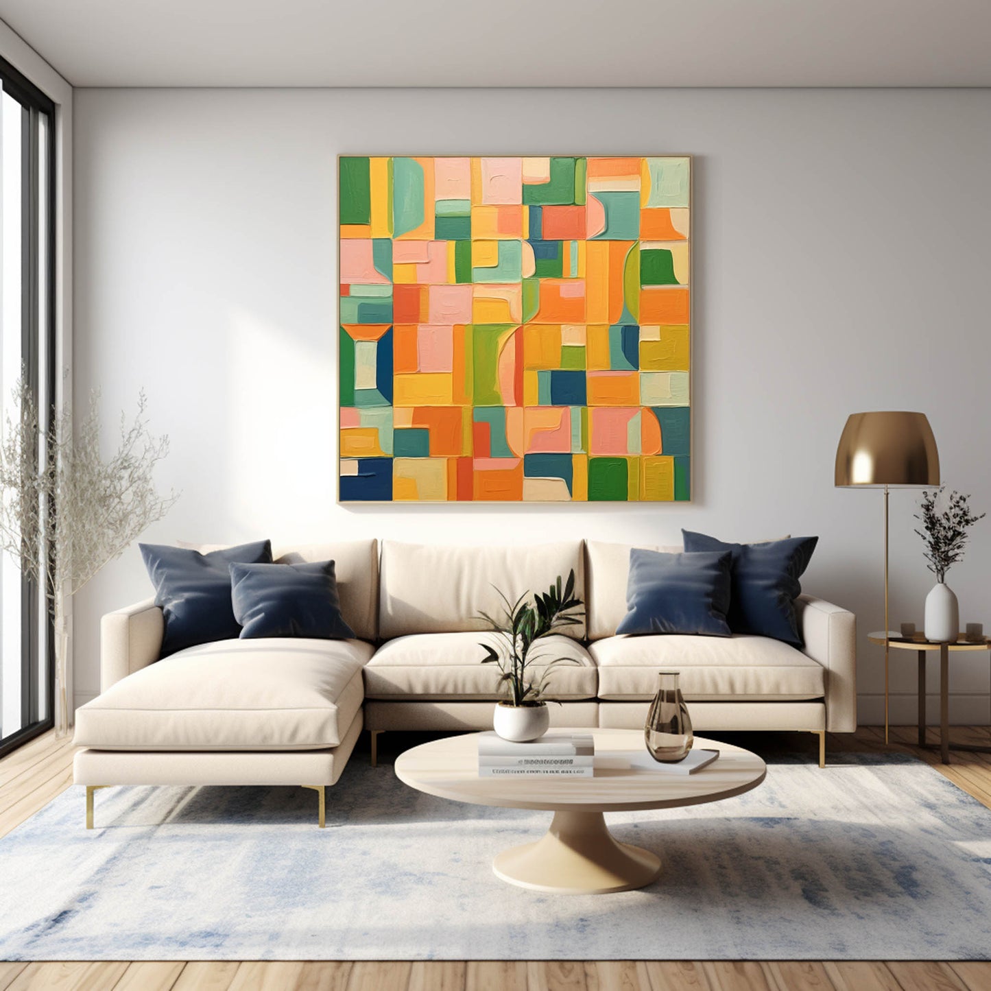 Colorful Geometric Abstract Oil Painting for Modern Home Decor