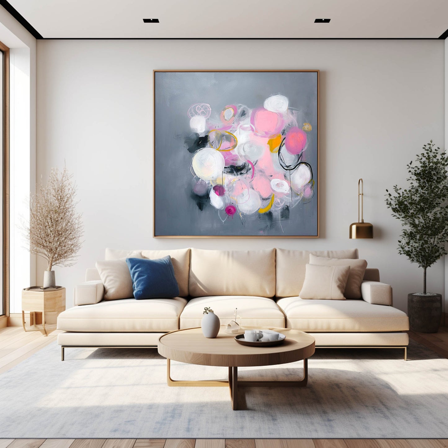 Colorful Abstract Oil Painting with Pop Art Elements for Modern Décor