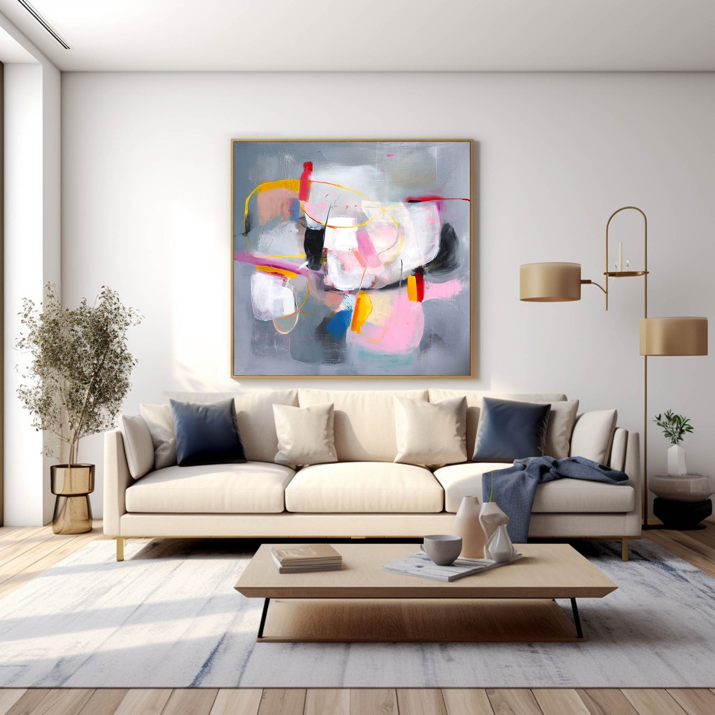 Vivid Abstract Oil Painting with Bold Colors for Modern Home Decor