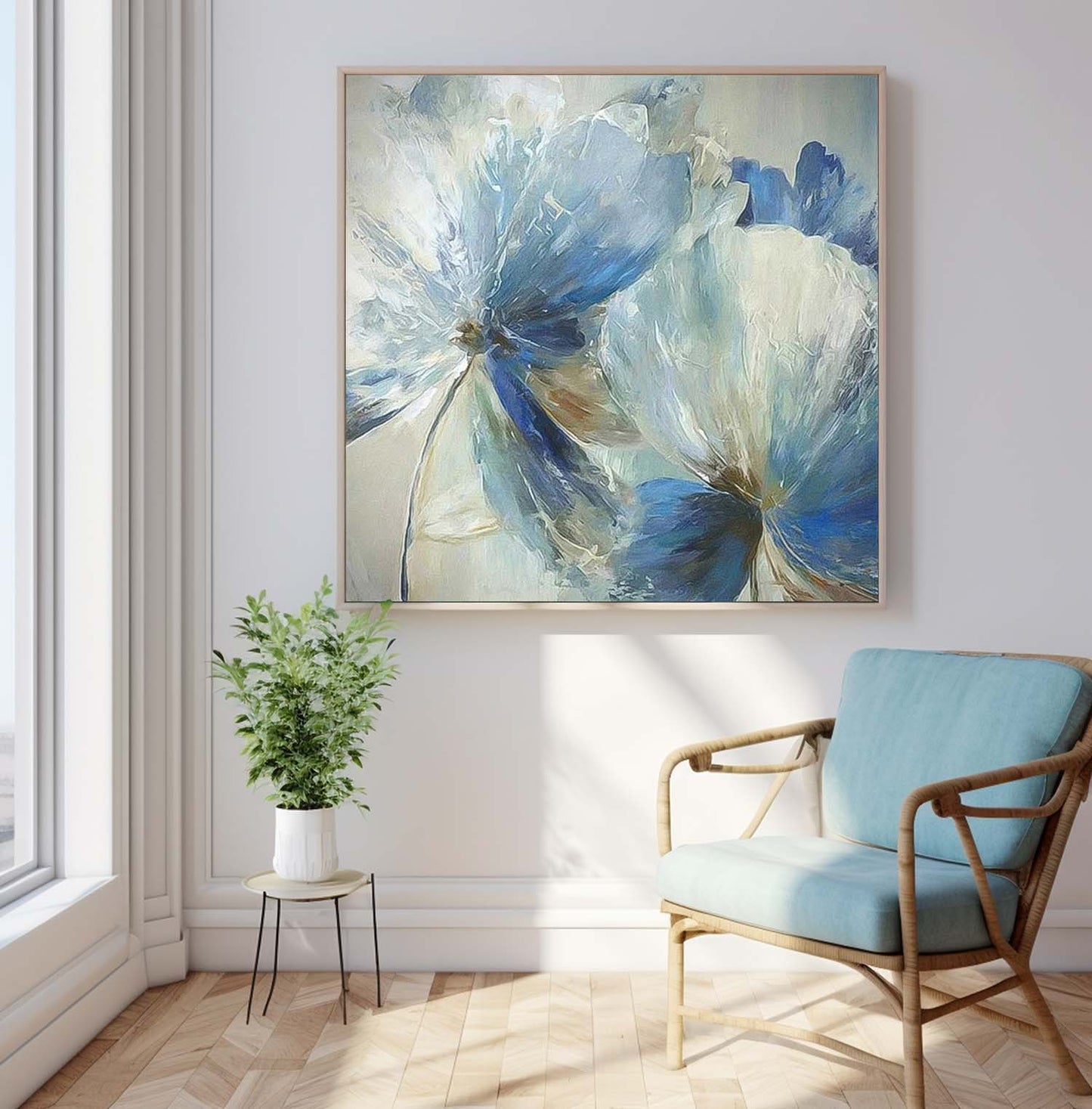 Elegant Blue Floral Oil Painting for Home Decor and Art Collectors