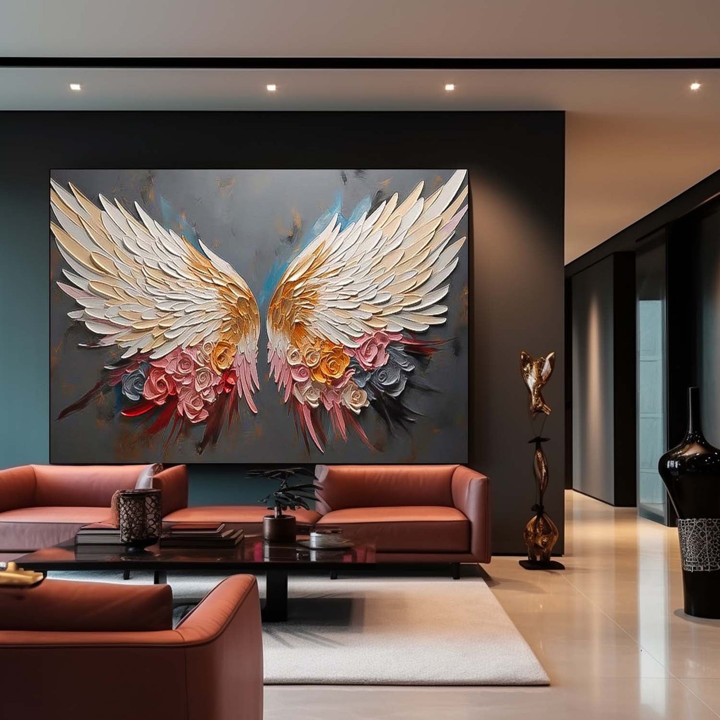 Elegant Floral Wing Canvas Art - Vibrant Oil Painting for Home Decor