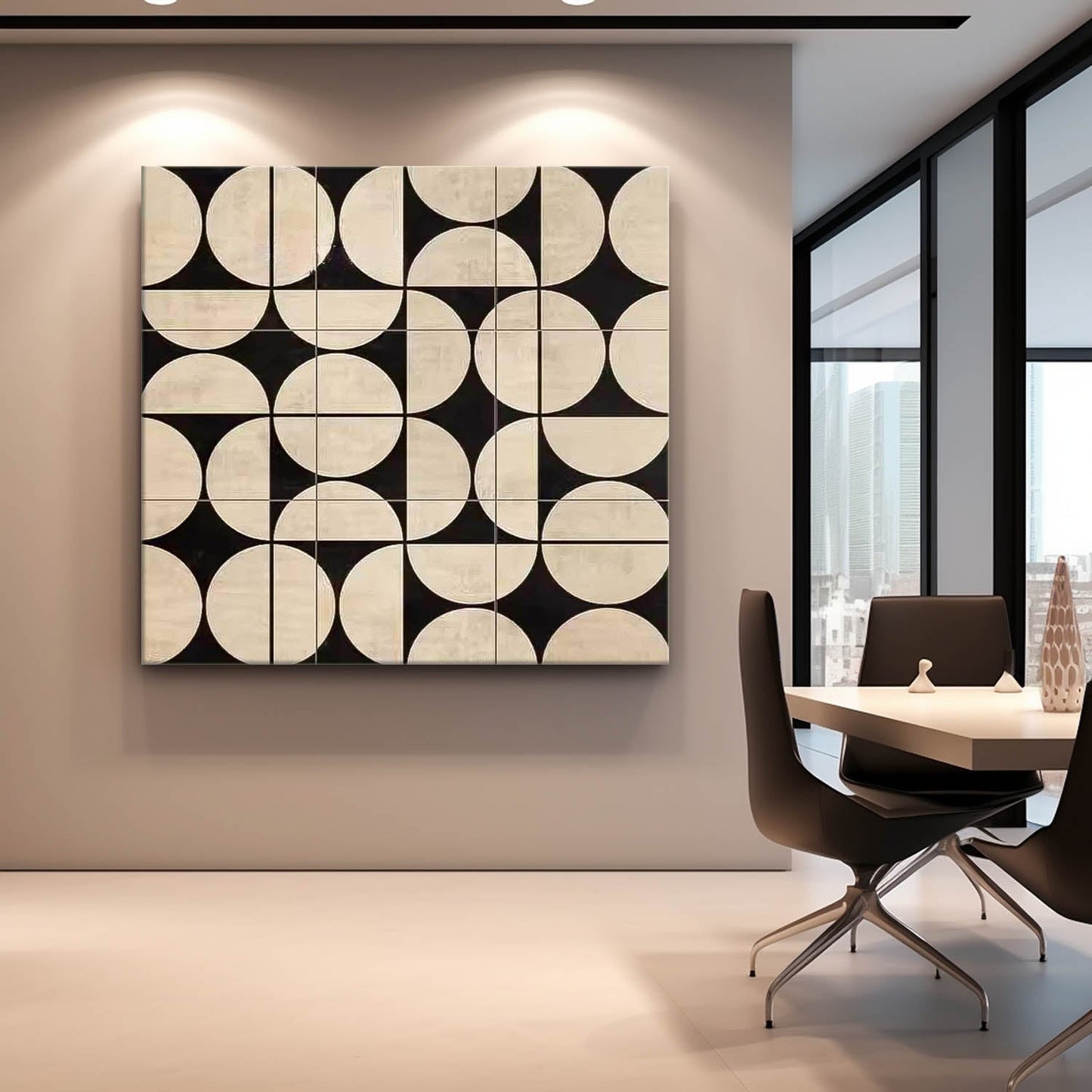 Contemporary Black and White Geometric Oil Painting for Modern Interiors