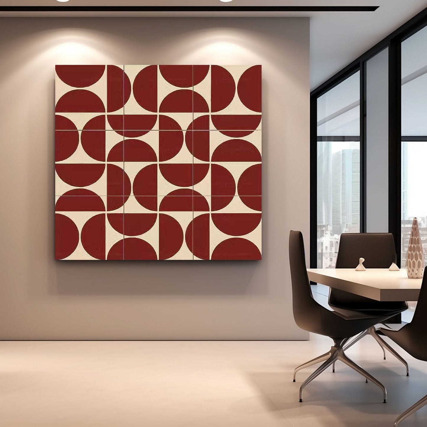 Contemporary Abstract Oil Painting with Geometric Shapes and Warm Tones
