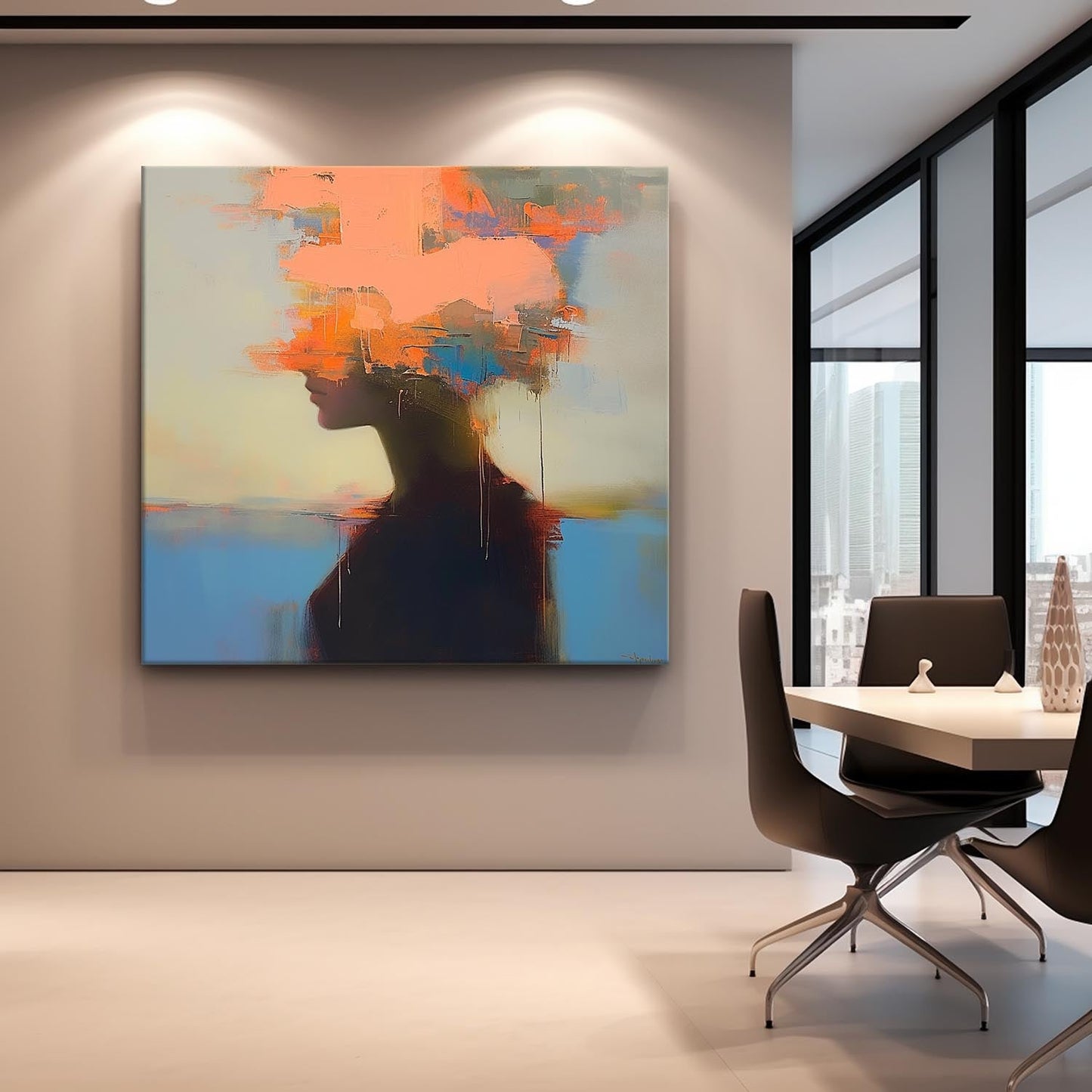 Abstract Expressionism: Colorful Female Silhouette Oil Painting for Contemporary Decor