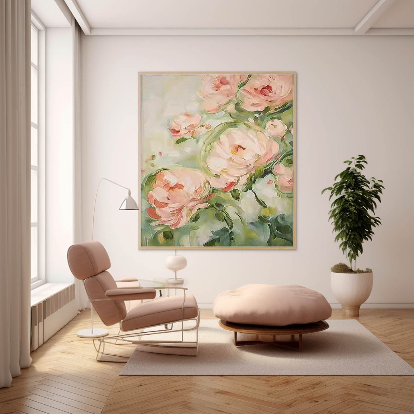 Elegant Pink Peony Oil Painting for Floral Wall Art Decor