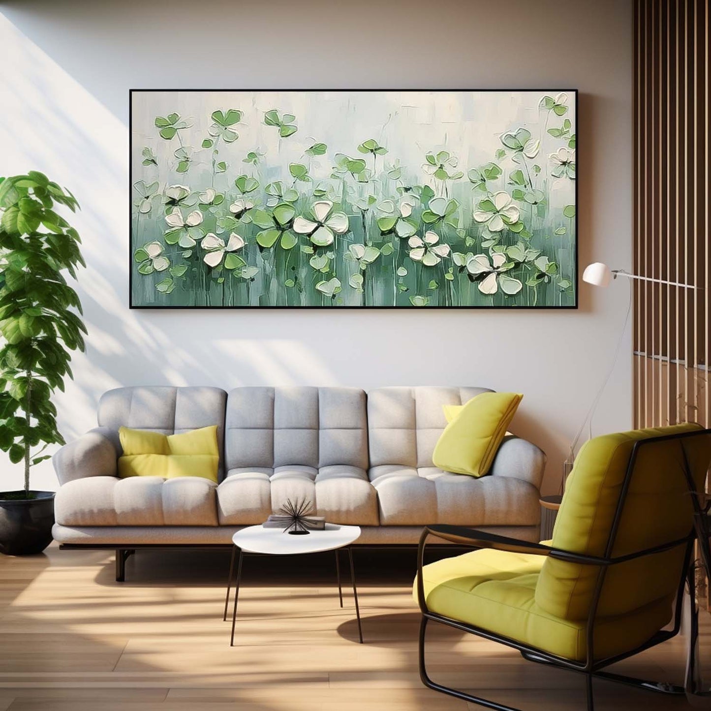 Delicate Green Flower Field Oil Painting for Home Decor