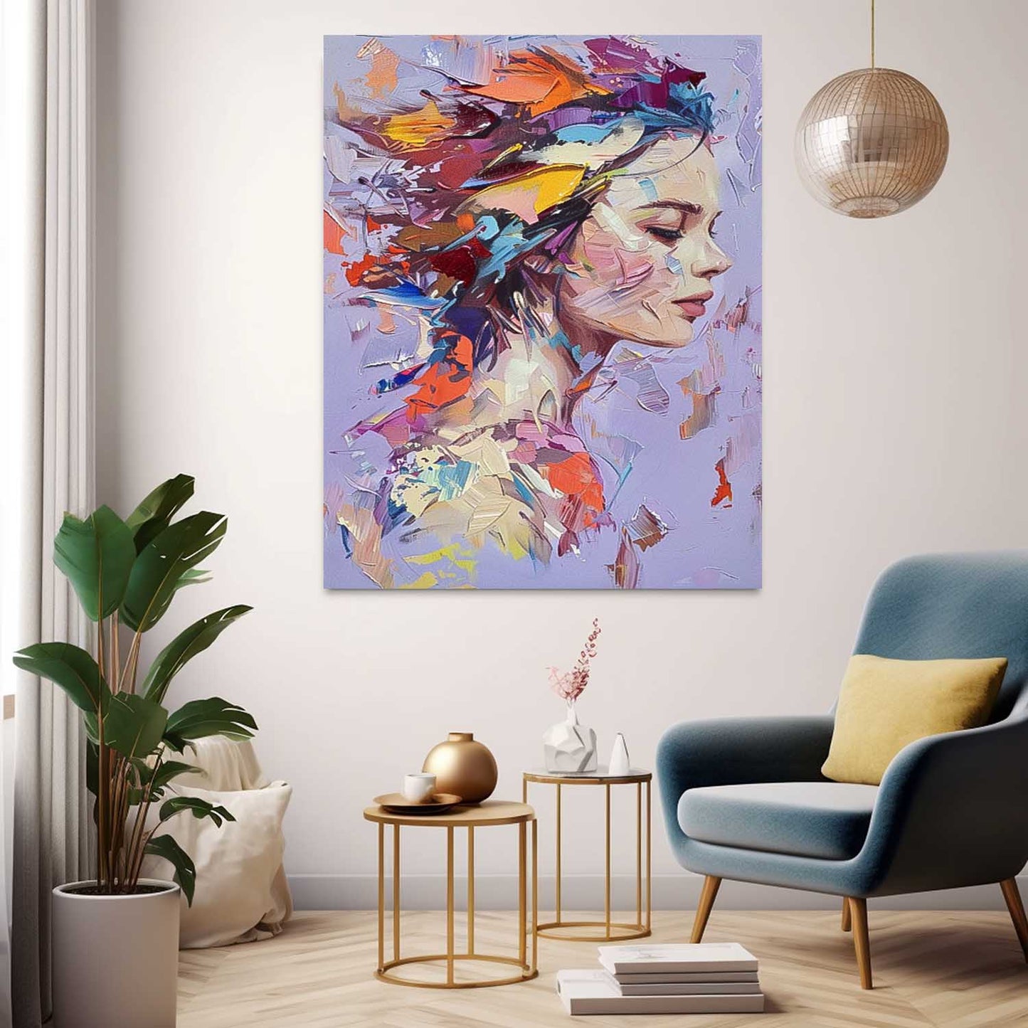 Colorful Abstract Woman Portrait Oil Painting for Modern Home Decor