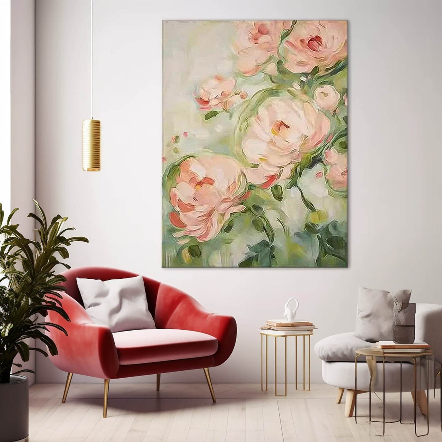 Elegant Pink Peony Oil Painting for Floral Wall Art Decor