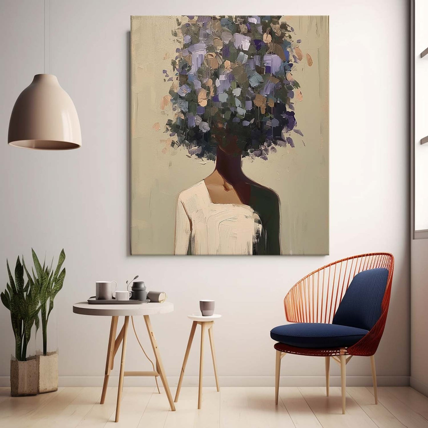 Abstract Floral Portrait Oil Painting for Modern Home Decor