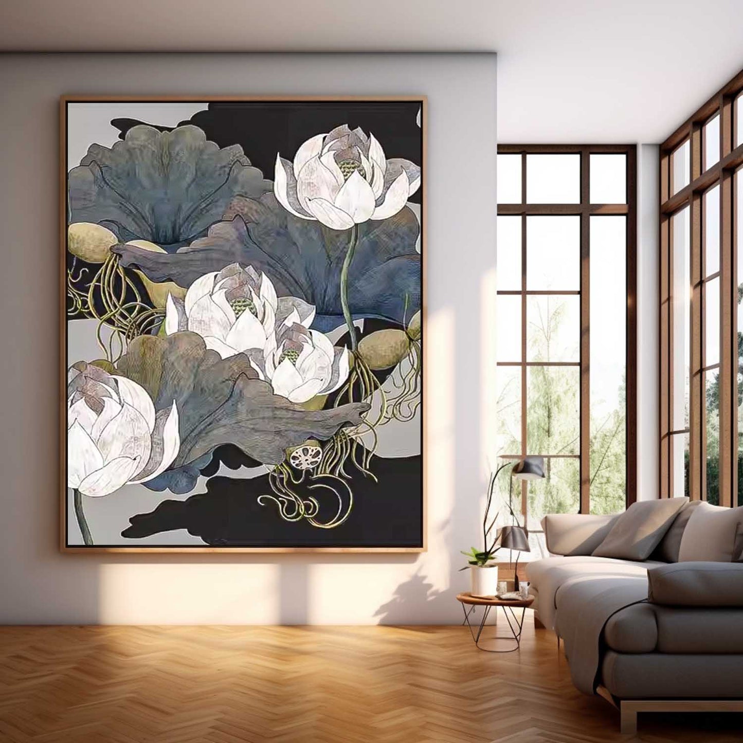 Elegant Flower Oil Painting - Serene Lotus Floral Wall Art for Home Decor
