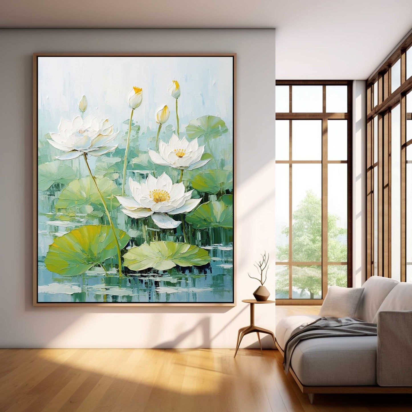 Lotus Blossom Oil Painting on Canvas - Tranquil Floral Art for Home Decor
