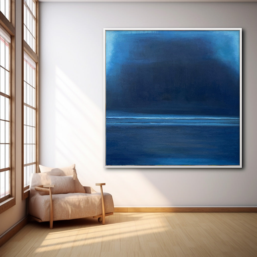 Serene Blue Abstract Oil Painting for Modern Minimalist Home Decor