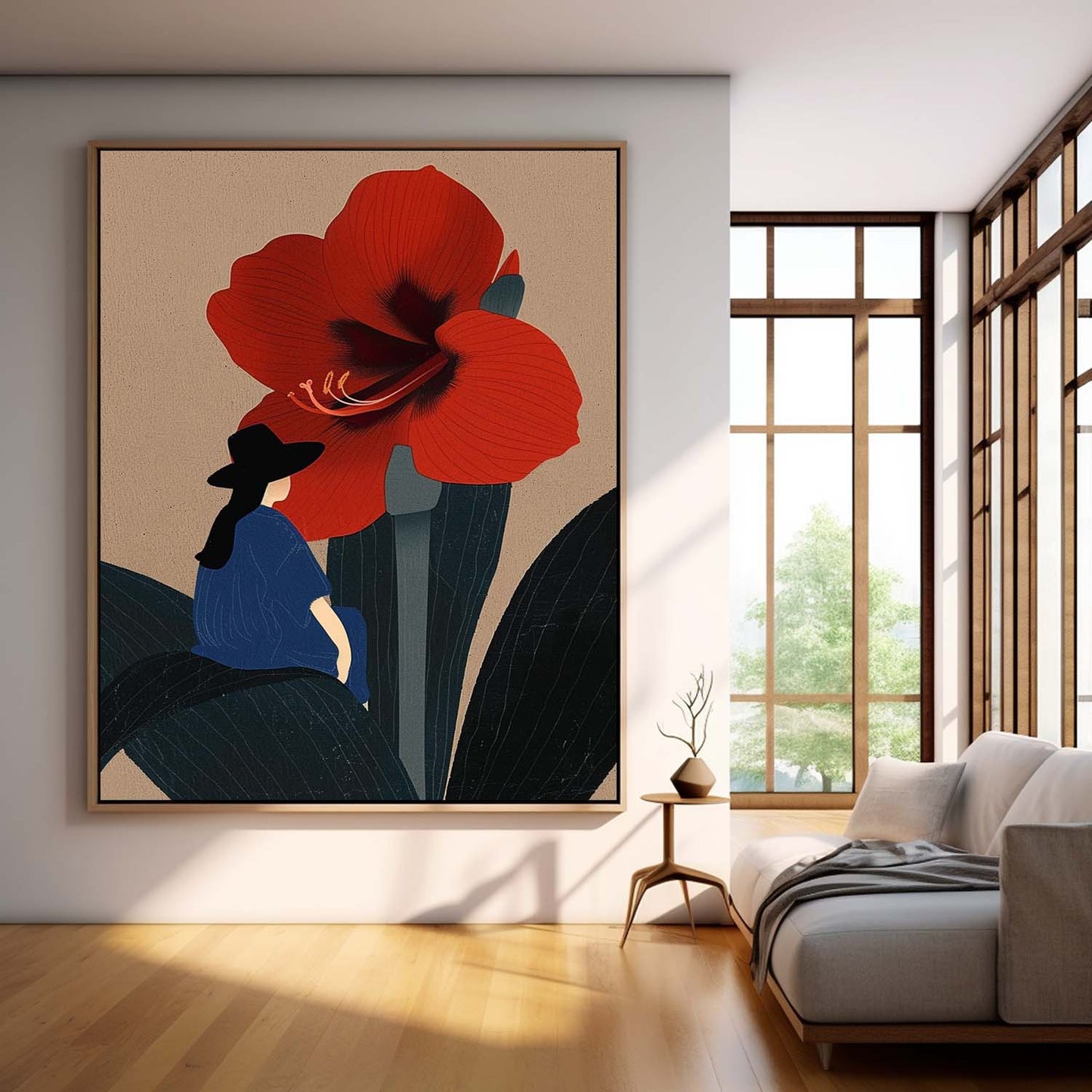 Charming Woman and Red Flower Oil Painting for Modern Home Decor