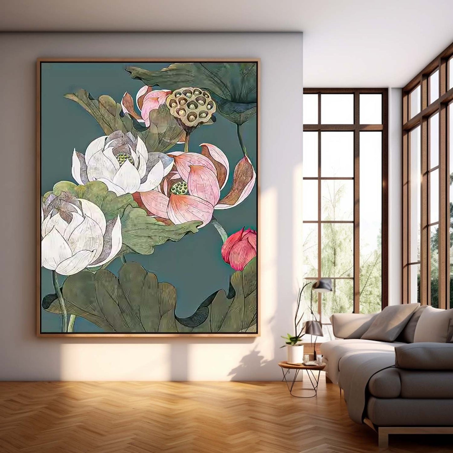 Elegant Lotus Flower Oil Painting on Canvas for Home Decor