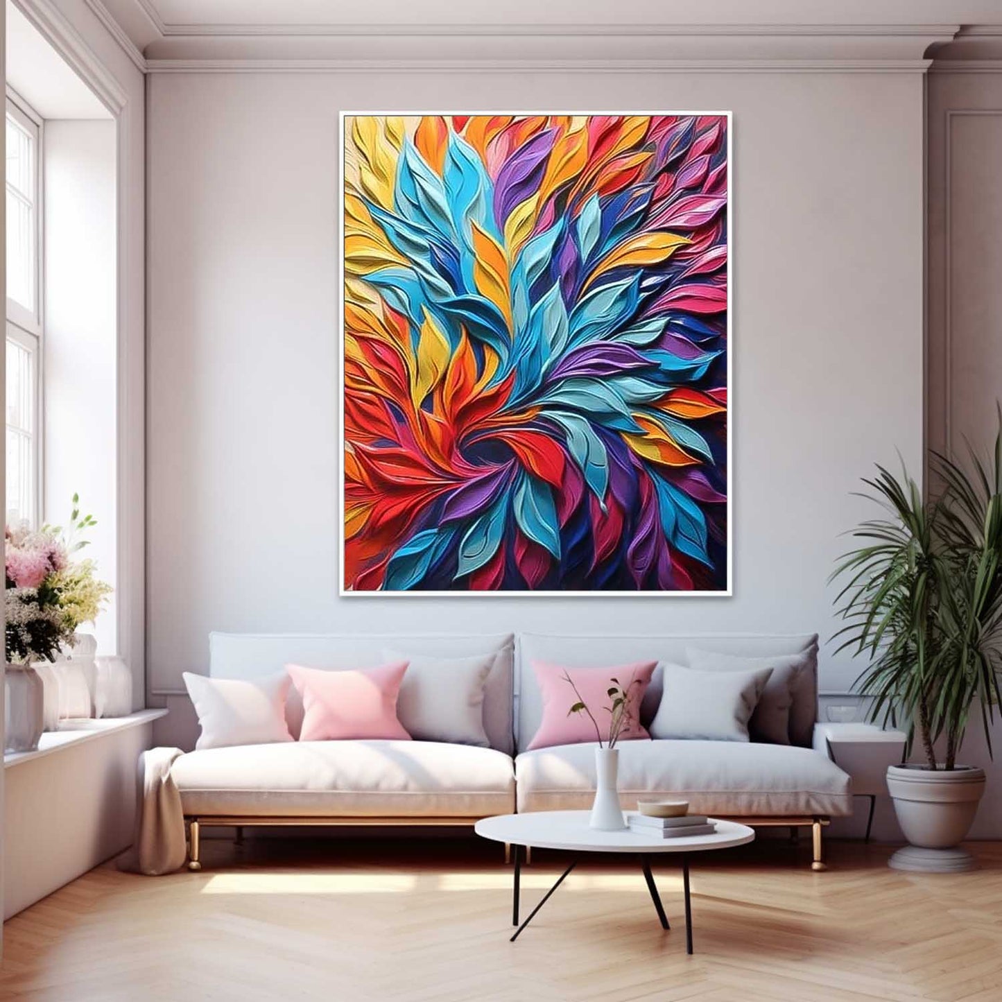 Colorful Abstract Floral Oil Painting for Home Decor and Art Lovers