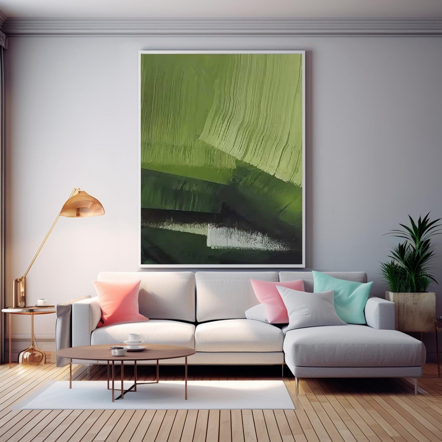 Modern Minimalist Green Abstract Oil Painting for Contemporary Home Decor