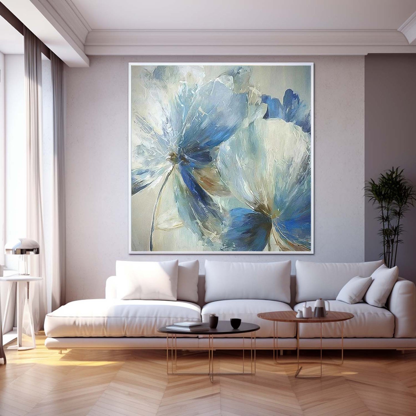 Elegant Blue Floral Oil Painting for Home Decor and Art Collectors