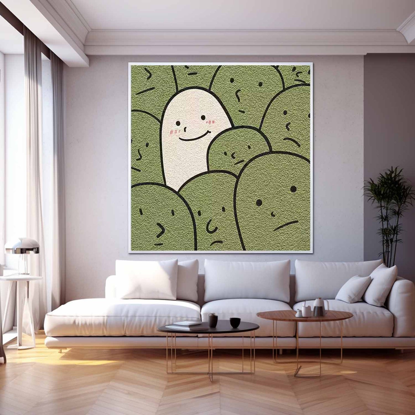 Unique Minimalist Oil Painting of Happy Character in a Crowd