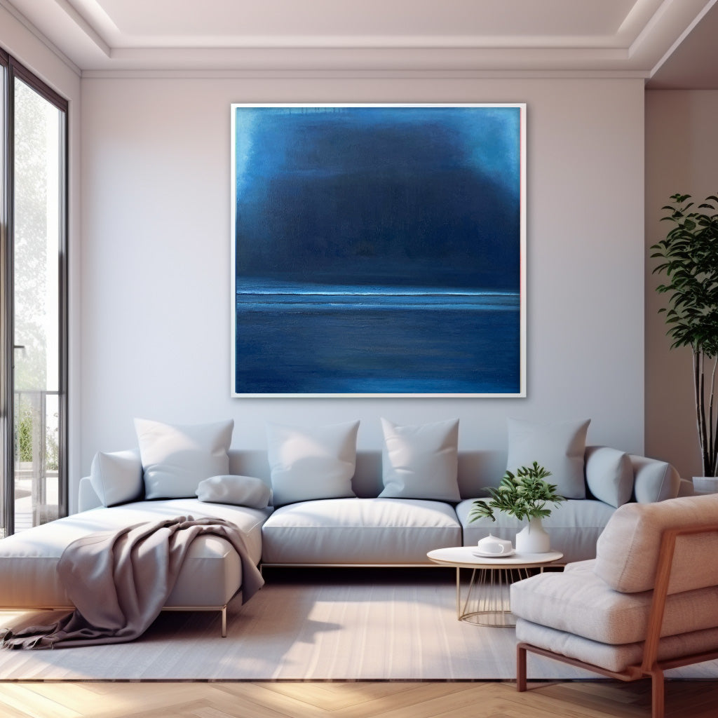 Serene Blue Abstract Oil Painting for Modern Minimalist Home Decor