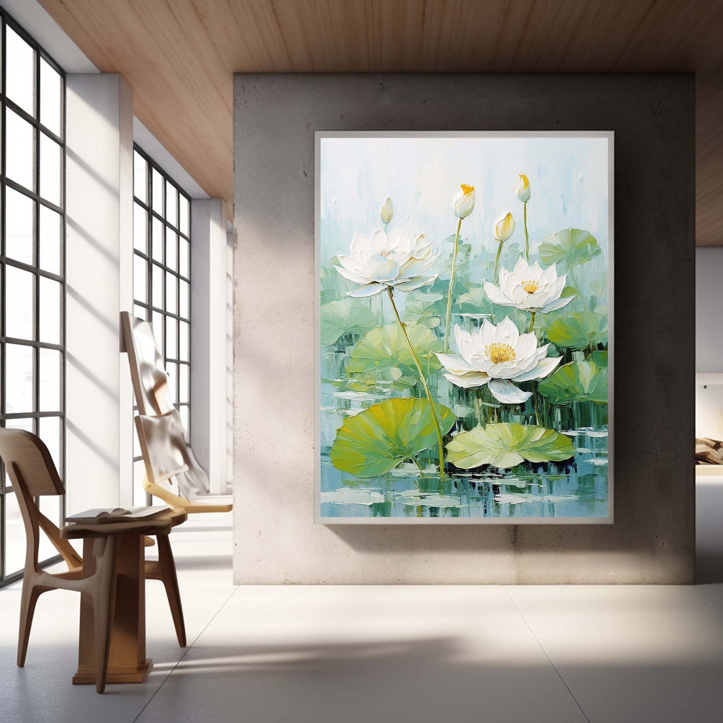 Lotus Blossom Oil Painting on Canvas - Tranquil Floral Art for Home Decor