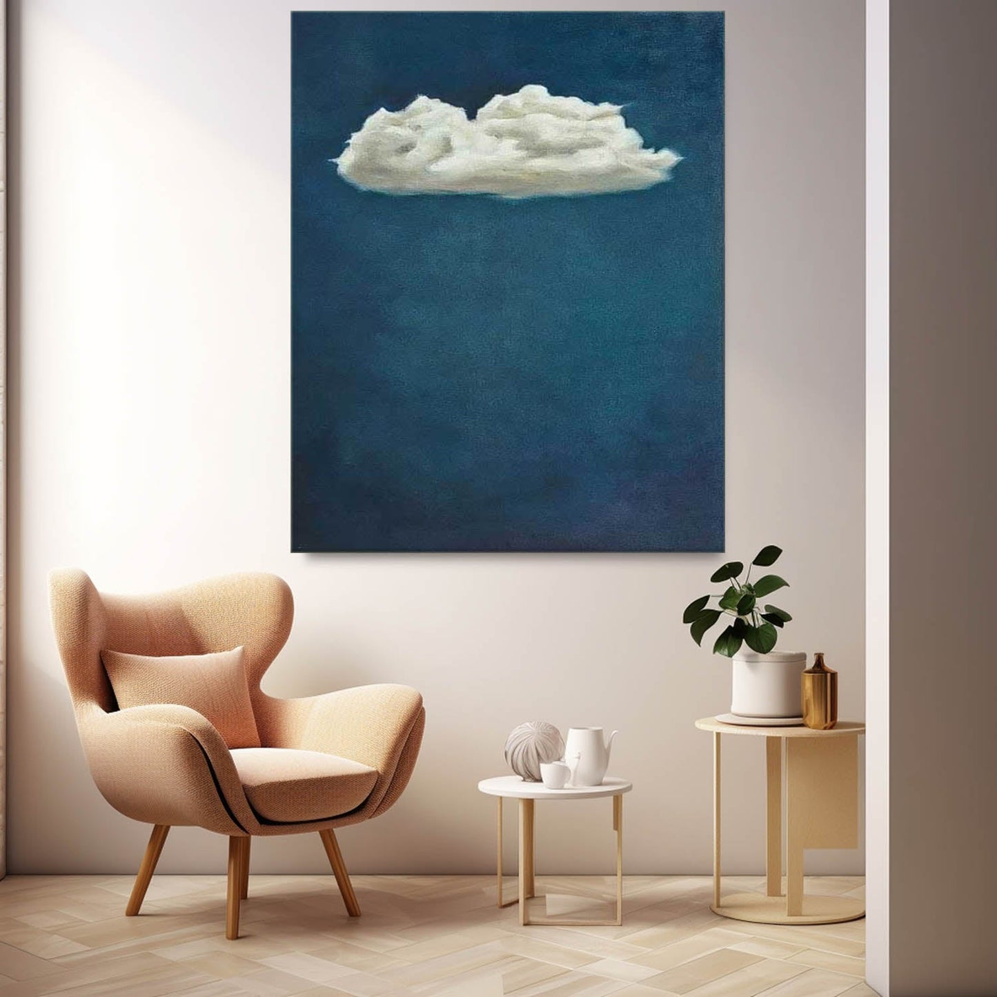Serene Cloud Oil Painting on Canvas - Minimalist Wall Art for Tranquil Spaces