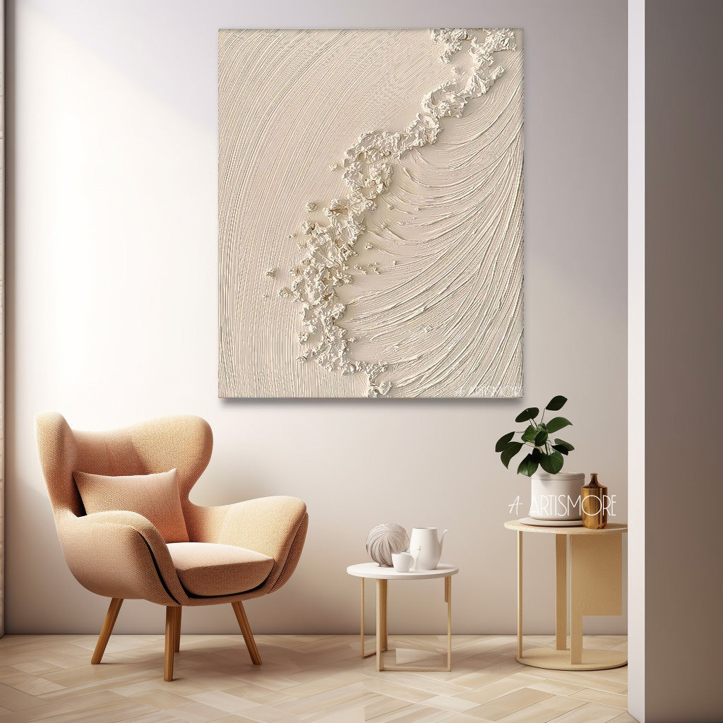 Tranquil Beach Wave Abstract Oil Painting for Coastal Home Decor