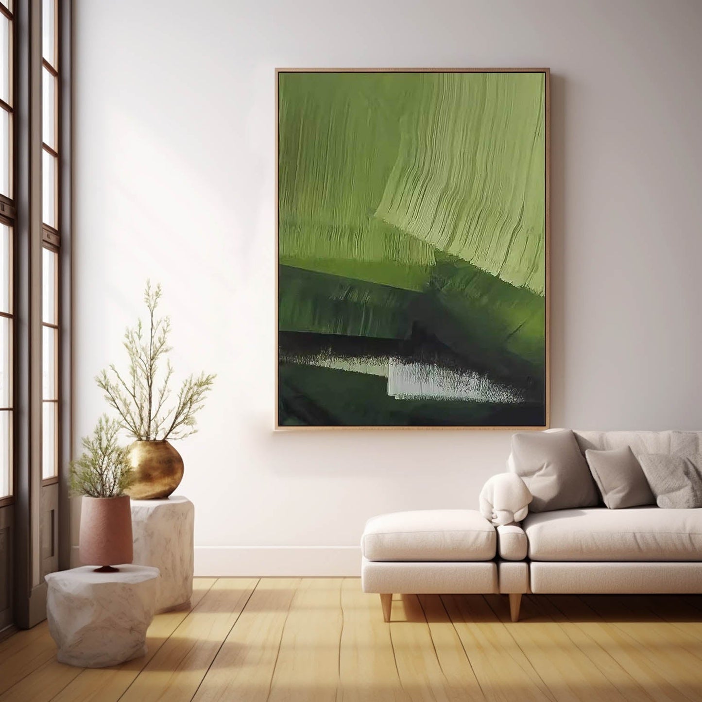 Modern Minimalist Green Abstract Oil Painting for Contemporary Home Decor