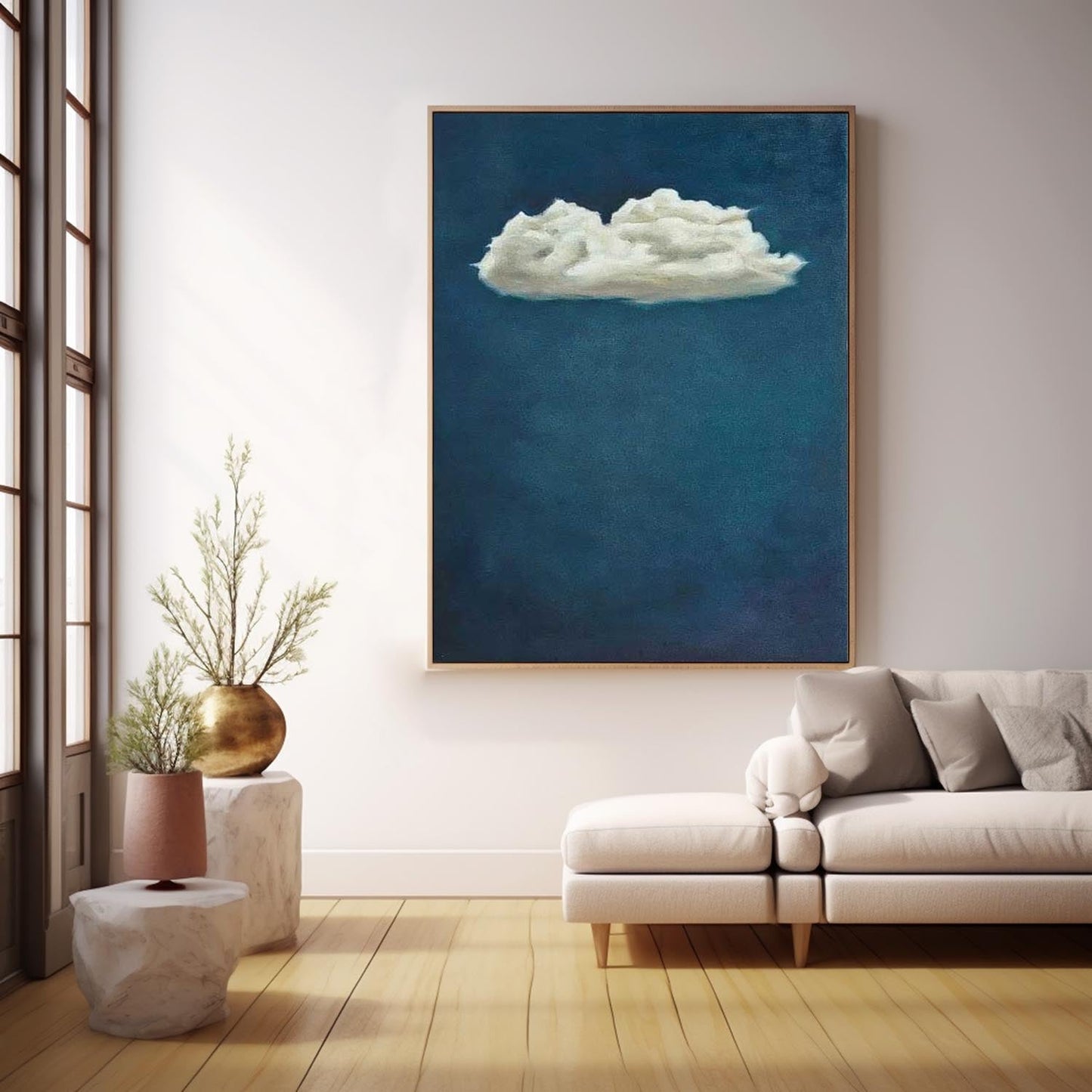 Serene Cloud Oil Painting on Canvas - Minimalist Wall Art for Tranquil Spaces