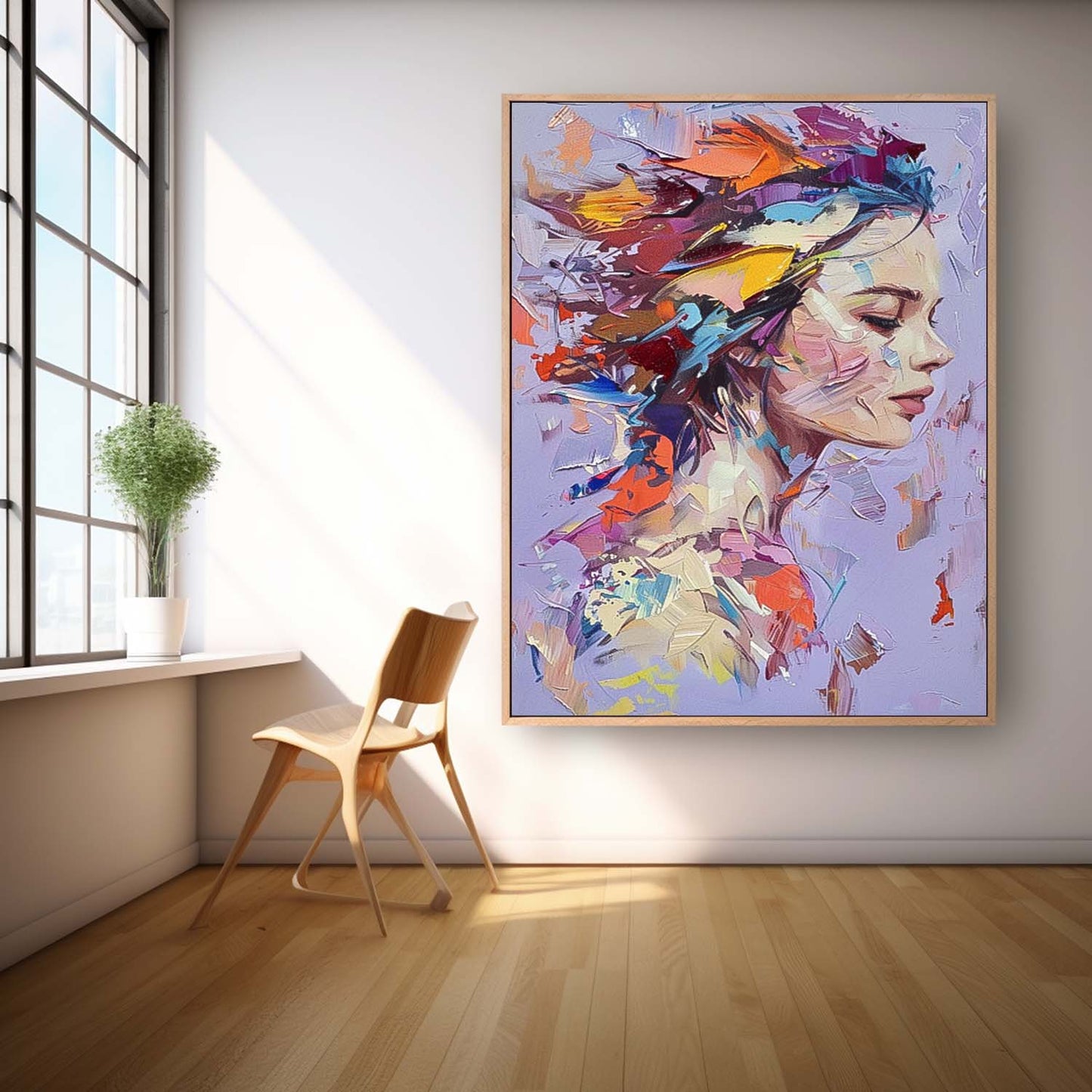 Colorful Abstract Woman Portrait Oil Painting for Modern Home Decor