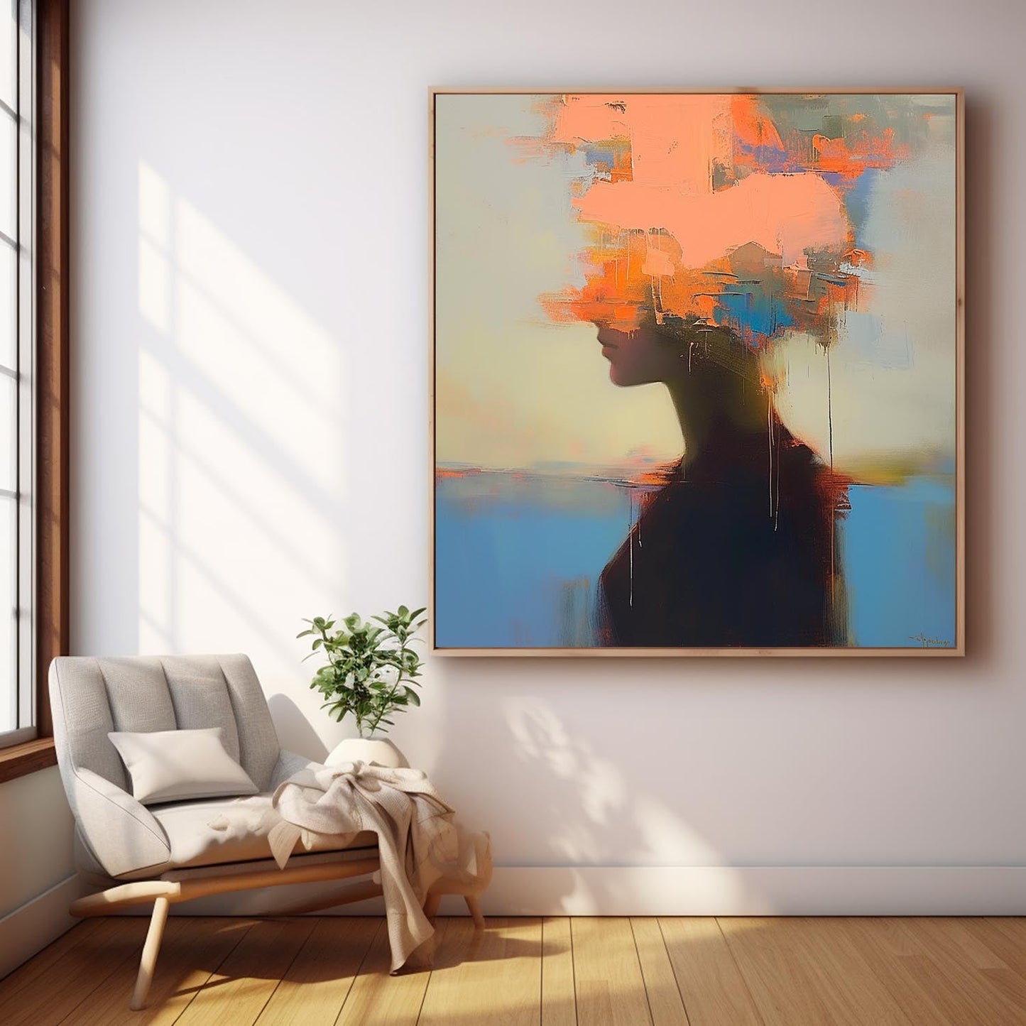 Abstract Expressionism: Colorful Female Silhouette Oil Painting for Contemporary Decor