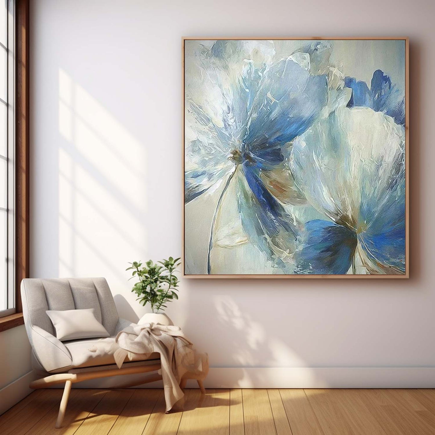 Elegant Blue Floral Oil Painting for Home Decor and Art Collectors