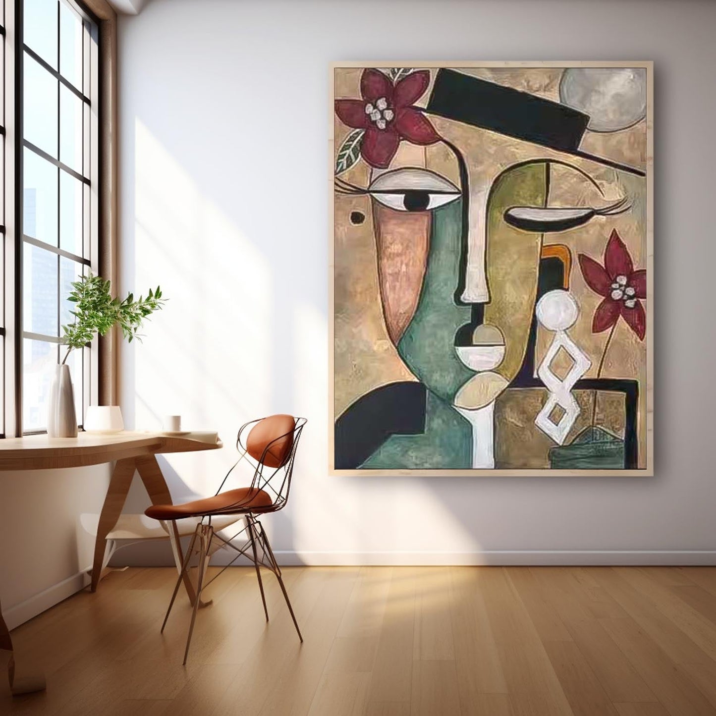 Abstract Floral Face Oil Painting for Modern Home Decor and Art Lovers