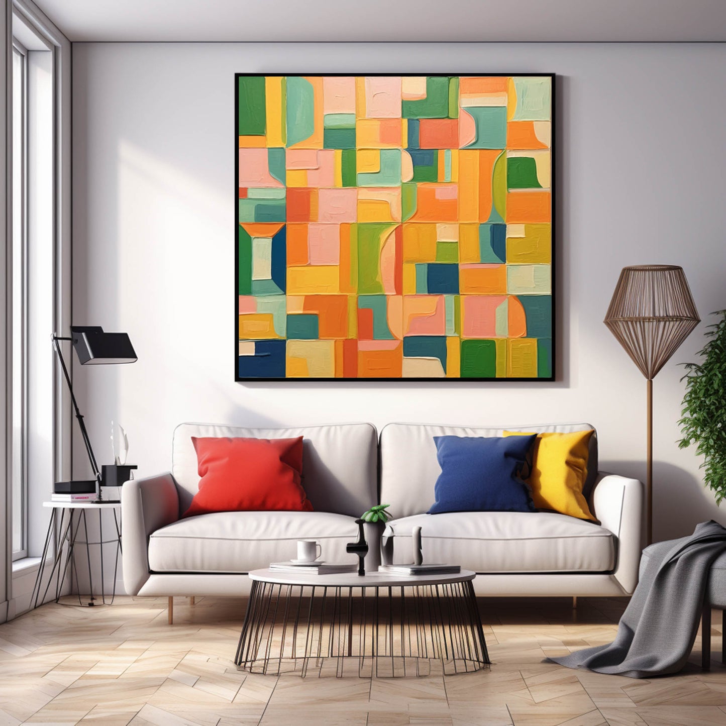 Colorful Geometric Abstract Oil Painting for Modern Home Decor