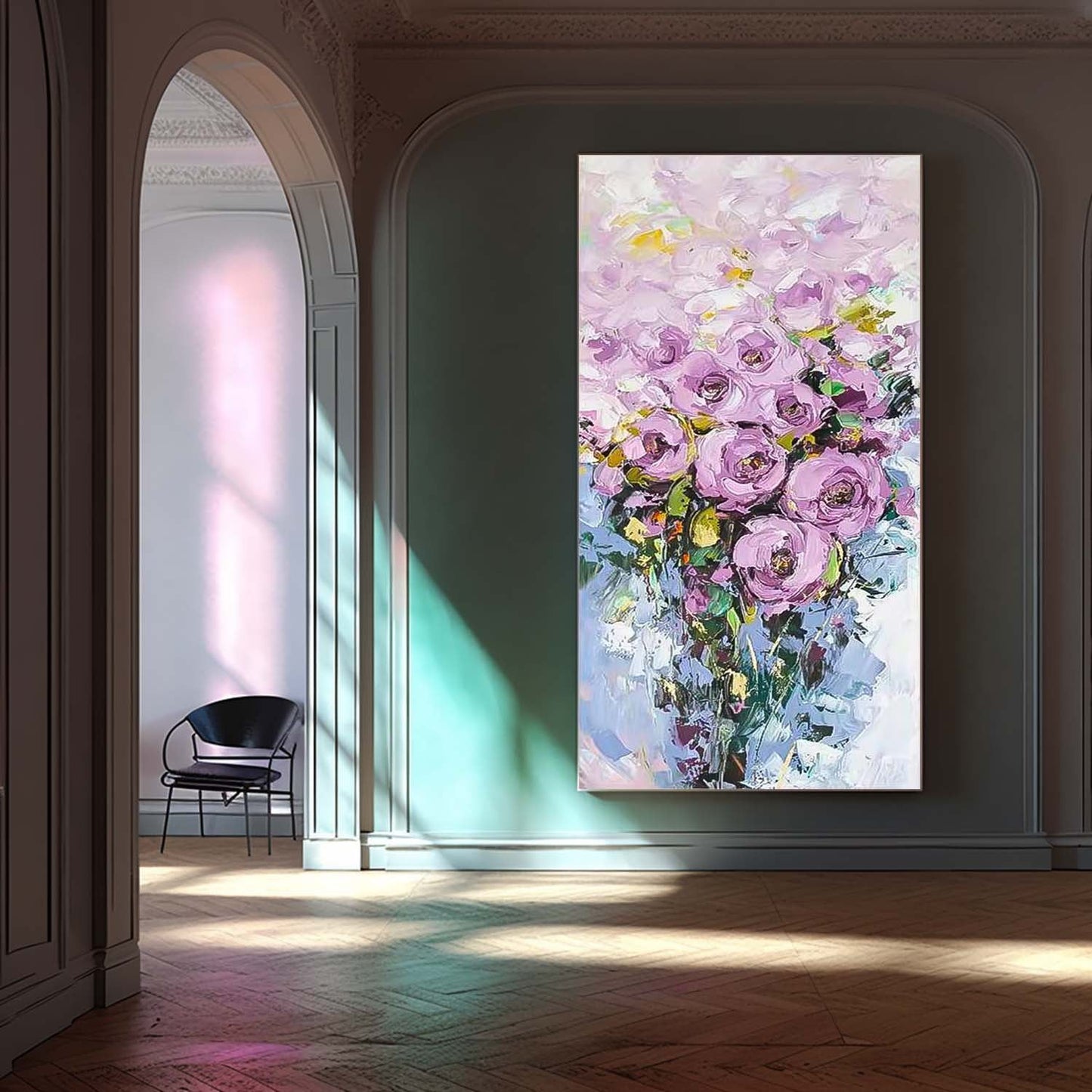 Vibrant Purple Rose Oil Painting for Floral Home Decor