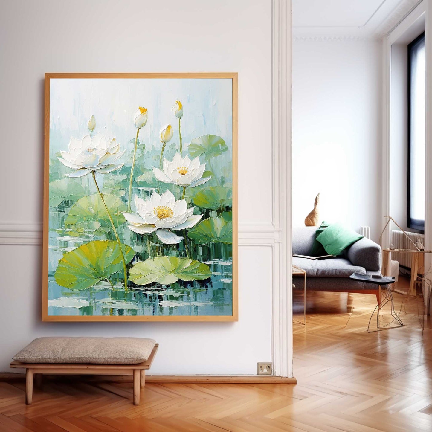 Lotus Blossom Oil Painting on Canvas - Tranquil Floral Art for Home Decor