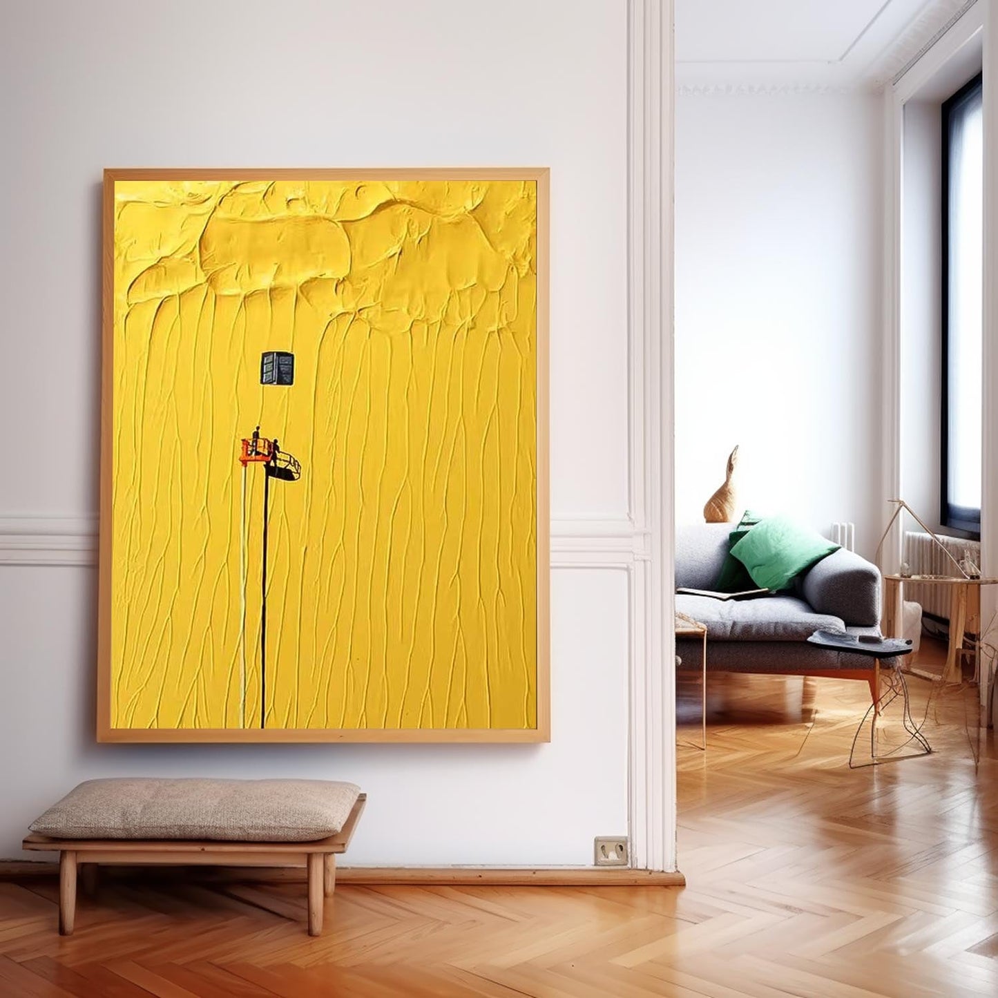 Vibrant Yellow Minimalist Oil Painting with Unique Texture and Artistic Detail