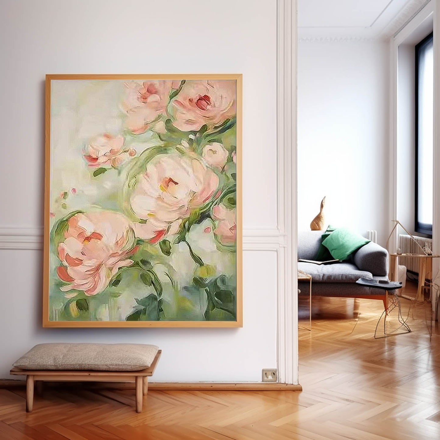 Elegant Pink Peony Oil Painting for Floral Wall Art Decor
